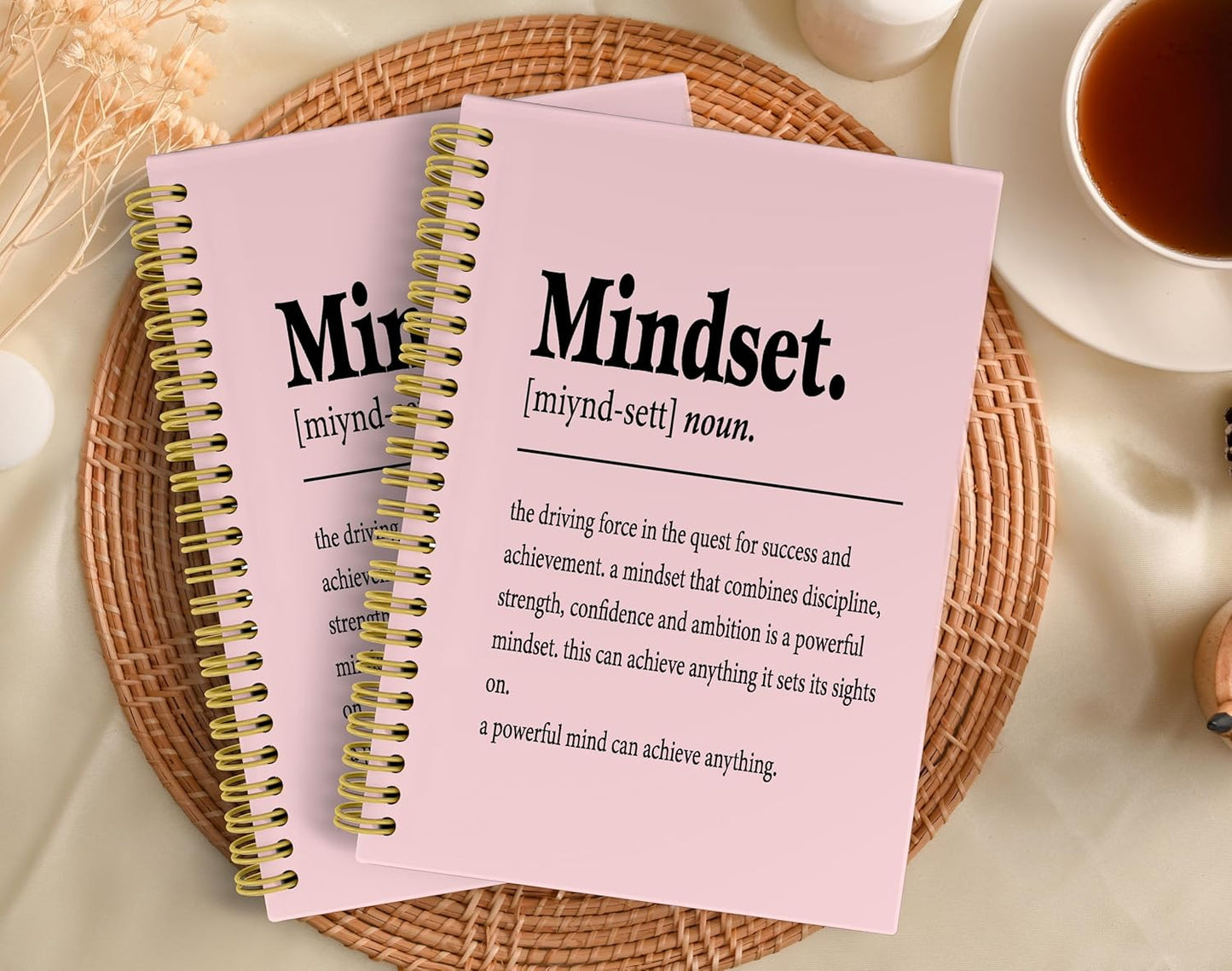 Knibeo Mindset Inspirational Notebooks Journal - Notebooks for School, 5.5×8.3 Inch Inspirational Spiral Bound Notebook with 164 Pages, College School Supplies(Light Pink)