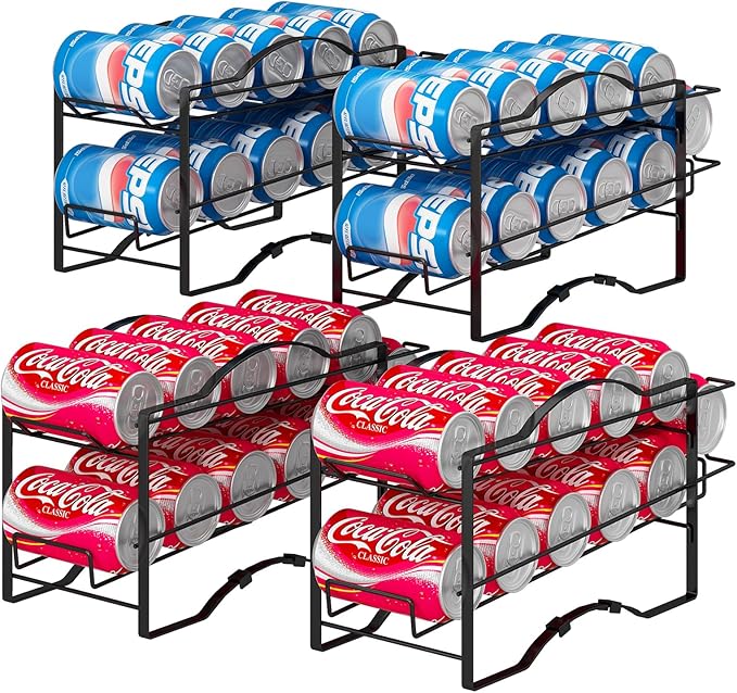 GILLAS 4 Pack Soda Can Organizer Rack for Pantry, Stackable Beverage Soda Can Storage Dispenser Holder for Refrigerator, Cabinet, Black
