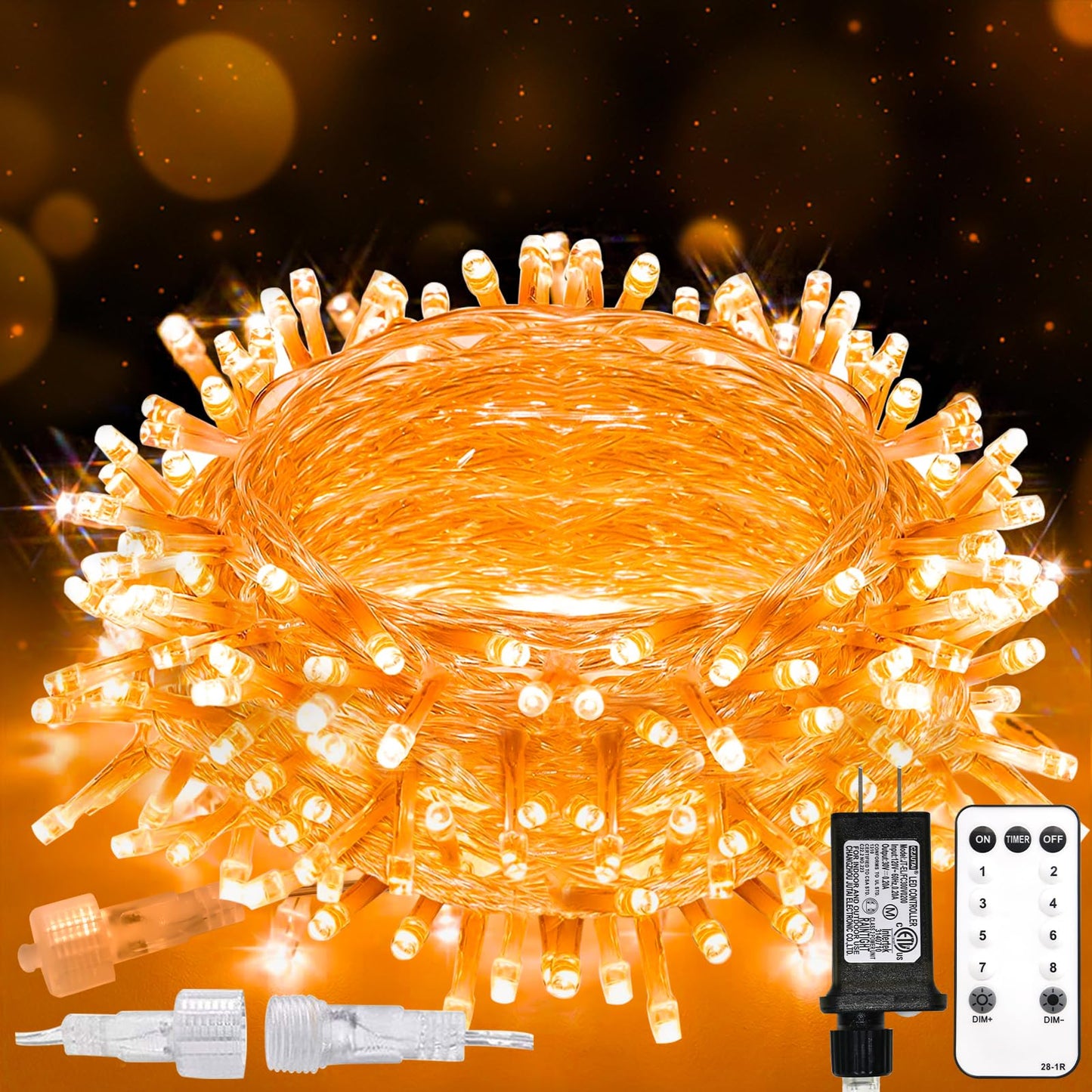 suddus Orange String Lights Outdoor 100 LED Connectable 33ft Waterproof Remote Fairy Lights for Decor