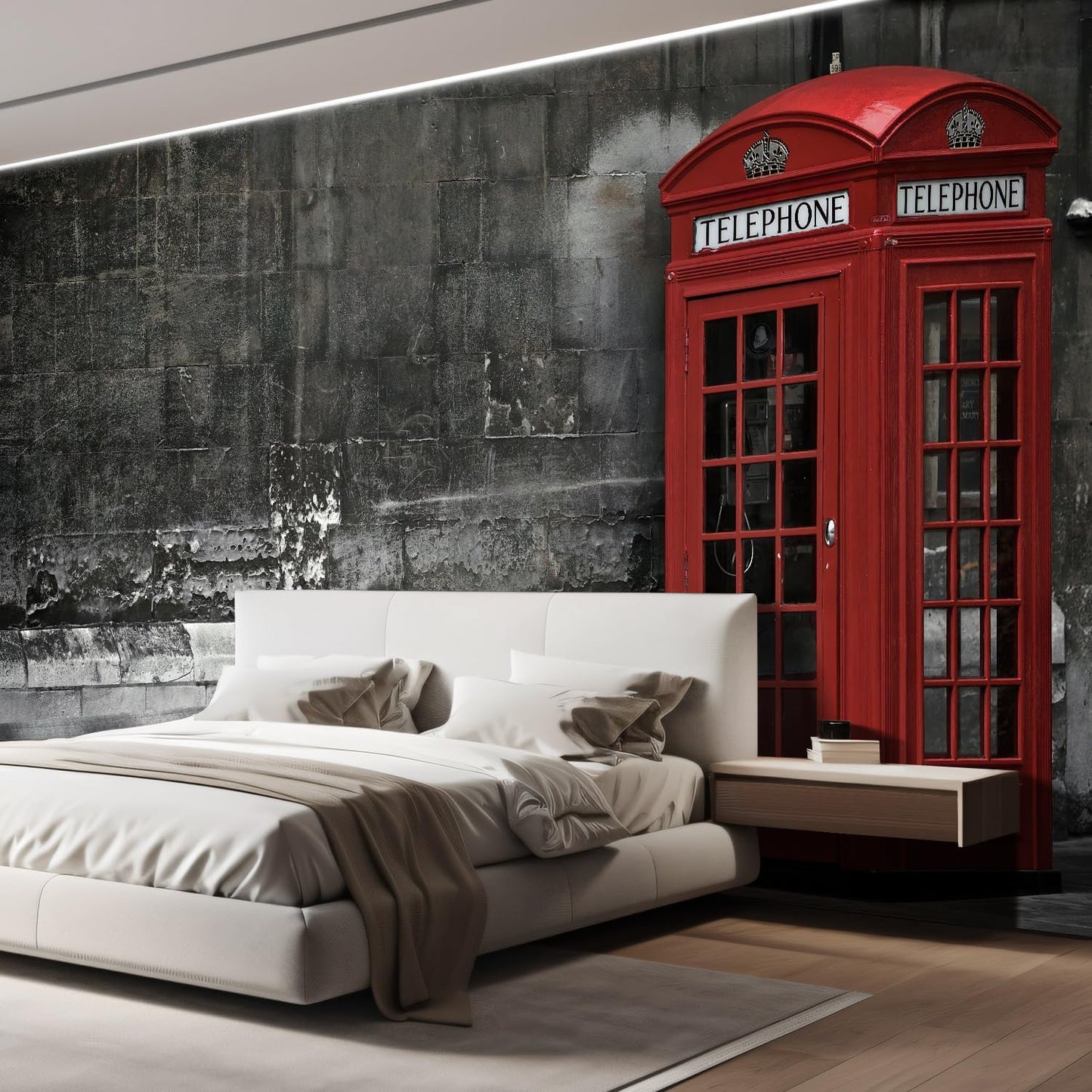 wall26 British Phone Booth in London, United Kingdom Removable Wall Mural | Self-Adhesive Large Wallpaper - 132x144 inches