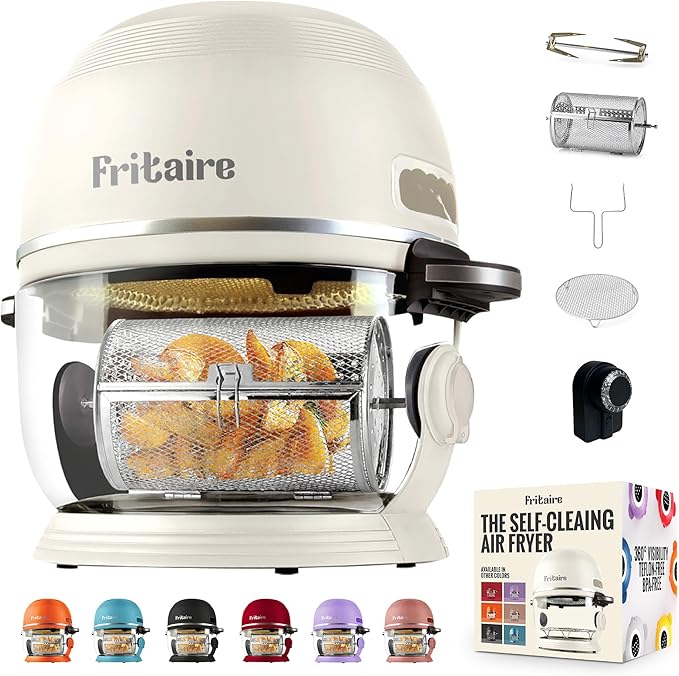 Non Toxic Air Fryer™ - Glass AirFryer 5 Quart w/ 360 Visibility, Self-Cleaning, 400F Vortex Air Fryer for Even Cooking, BPA-Free Teflon Free, 9-in-1 Functions, Rotisserie, Roast, Bake, White