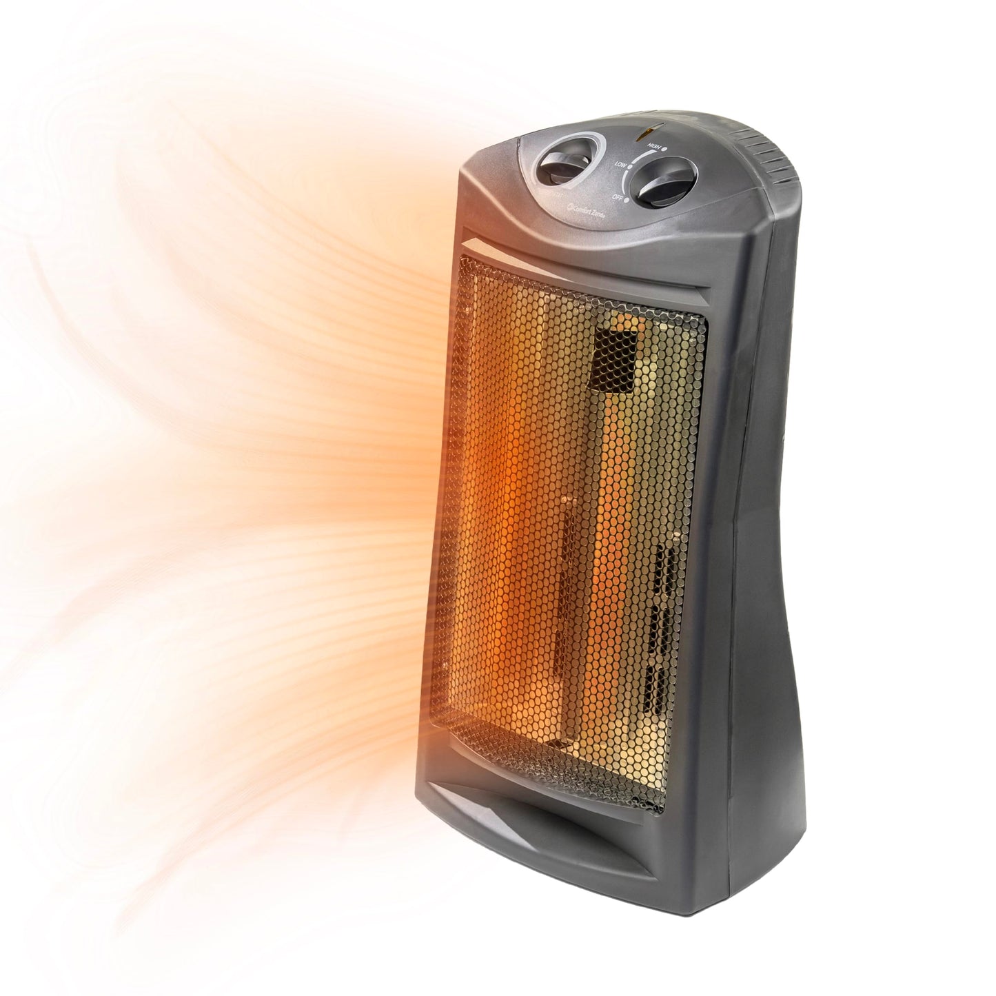 Comfort Zone Indoor Tower Space Heater, Adjustable Thermostat, Radiant Heat, Electric, Infrared Quartz, 2 Heat Settings, Overhea