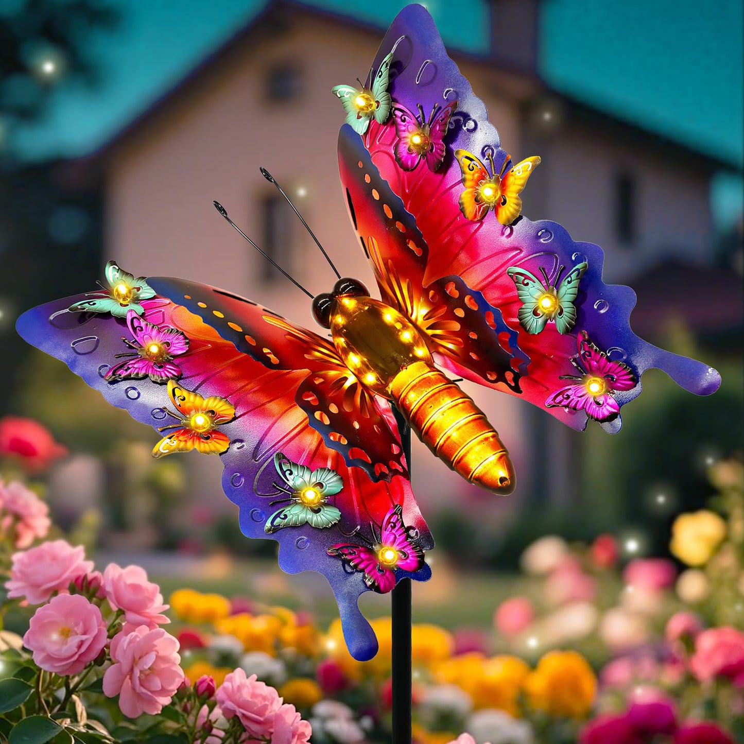 Solar Garden Lights  Outdoor Butterfly Garden Decor Large 41 Metal Decorative Lights  Waterproof Butterfly Outside Decoration Patio Yard Porch Birthday Gardening Gifts For Mom Women  Purple