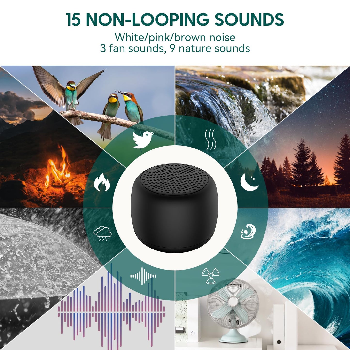 Babelio White Noise Sound Machine for Adults Kids Baby, Mini, 15 Non-looping Sounds, Timer, Memory Function, Easy to Pocket and Travel