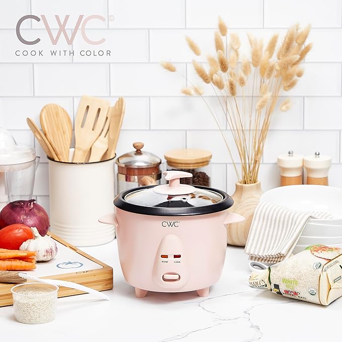 COOK WITH COLOR 6 Cup Rice Cooker 300W - Effortless Cooking and Perfectly, Cooks 3 Cups of Raw Rice for 6 Cups of Cooked Rice, Pink