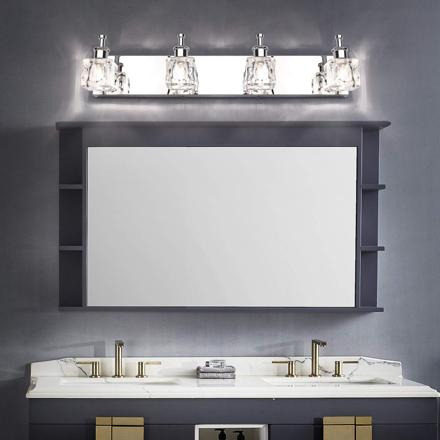 Presde Bathroom Vanity Light Fixtures - Modern Led 4 Lights, Chrome, Crystal Finish, Excludes Bulb