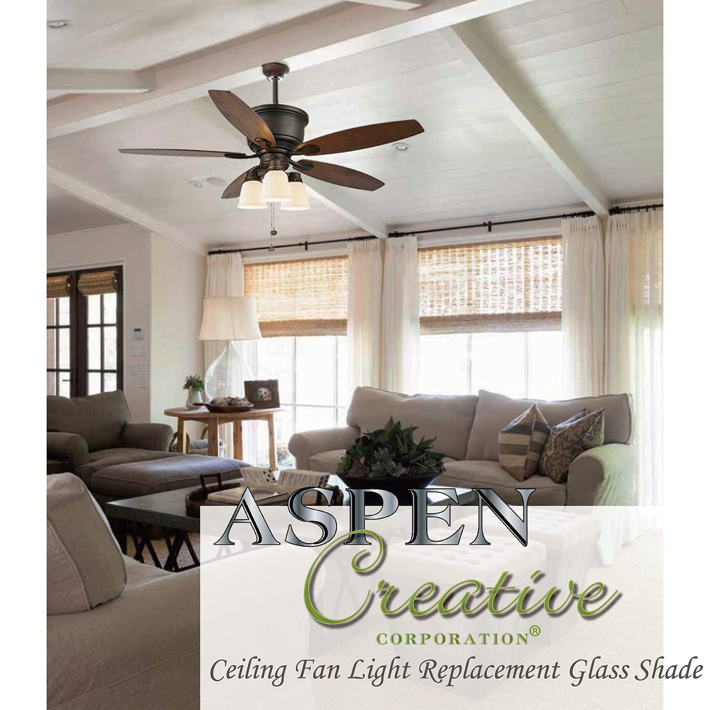 Aspen Creative 23059-4 Transitional Clear & Sandblasted Ceiling Fan Glass Shade.2-1/8"Fitter.Size:4-7/8"D x 5"H.4Pcs/Pack