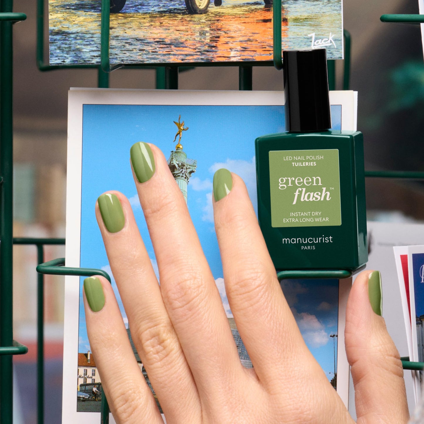 Manucurist Green Flash LED Tuileries Gel Green Nail Polish - Vegan, 12-Free, Plant-Based Gel Polish - Strengthens and Protects t