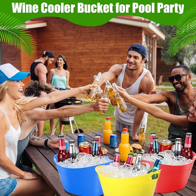 Norme 24 Pcs Oval Storage Tub with Handles, 4.5L Plastic Ice Bucket Wine Beer Champagne Bottle Drink Cooler Tub for Parties Beverage, Storage Basket (Colorful)
