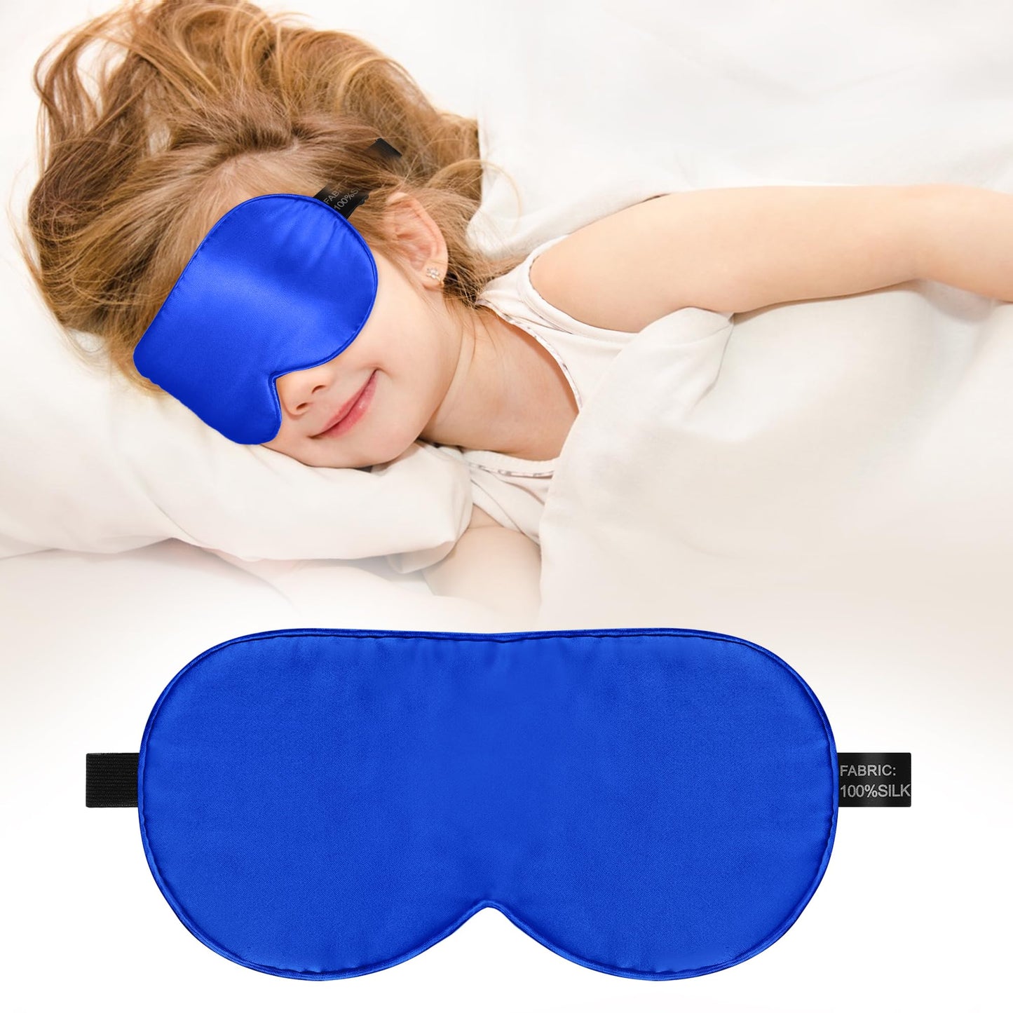 Kids Sleep Mask Eye Cover, 100% Real Natural Pure Silk Eye Mask with Adjustable Strap, Blindfold Kids Eye Mask for Sleeping, Eye Shade for Boys Girls and Adult, Pressure-Free Comfort (Royal Blue)