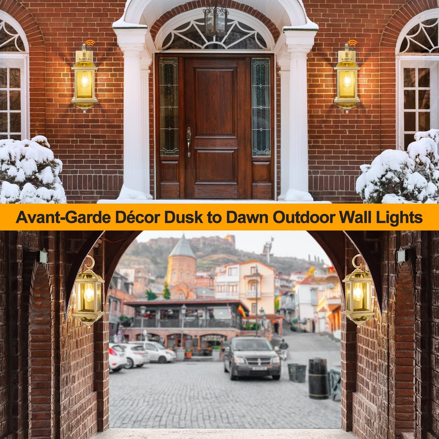 Roravilila Golden Outdoor Sconces 2-Pack, Ip65 Waterproof Aluminum Wall Lanterns With Dusk To Dawn Sensor