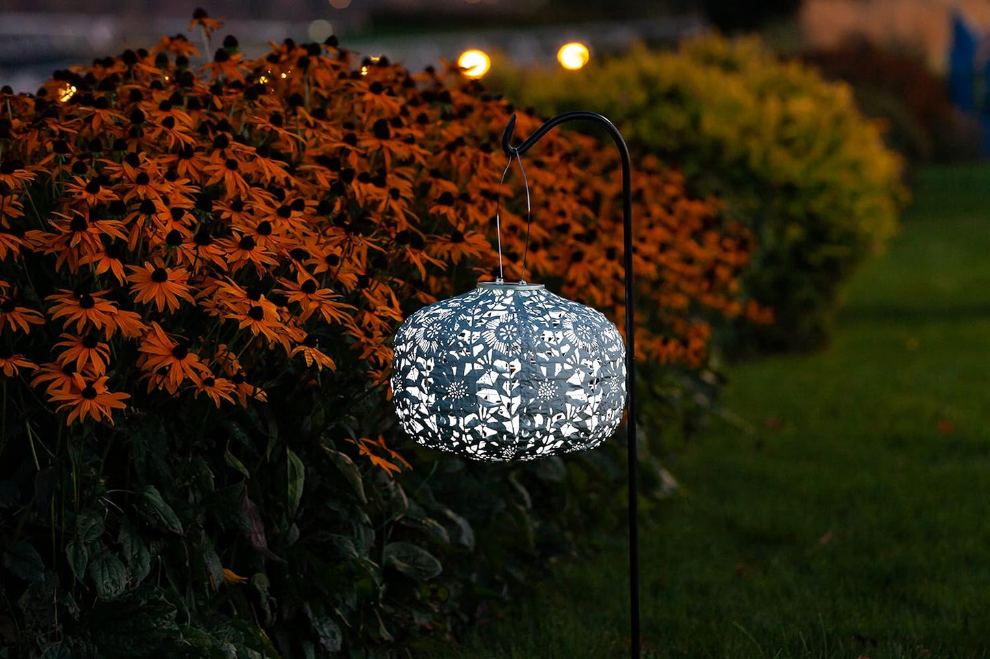 Allsop Soji Stella - Floral Punch - Square Sunflower - 11" Outdoor Solar Lantern - Sage