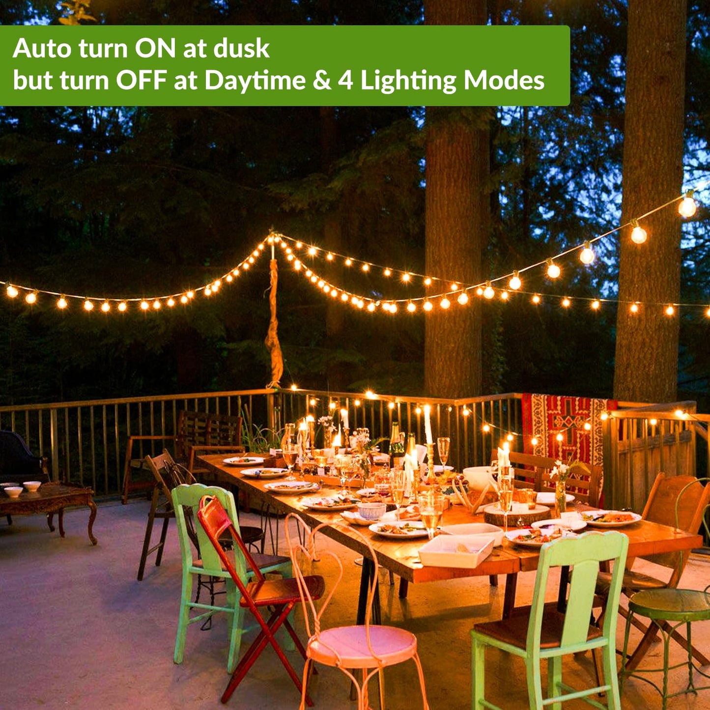 Lakumu G40 Solar String Lights, 200FT (2x100FT), 104 E12 LED Bulbs, Warm White, Shatterproof, Model GLS20C3CCTW-G