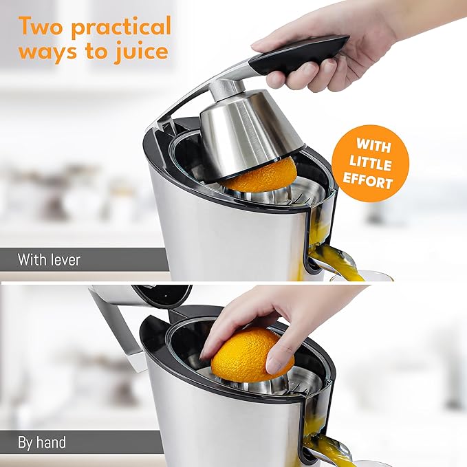 LEBENLANG Electric citrus juicer with high juice yield | Orange juicer squeezer 200W + 2 cones I Exprimidor de limones electrico Small juicers machine mini for citrus lemon Esprimidoras naranjas jugo