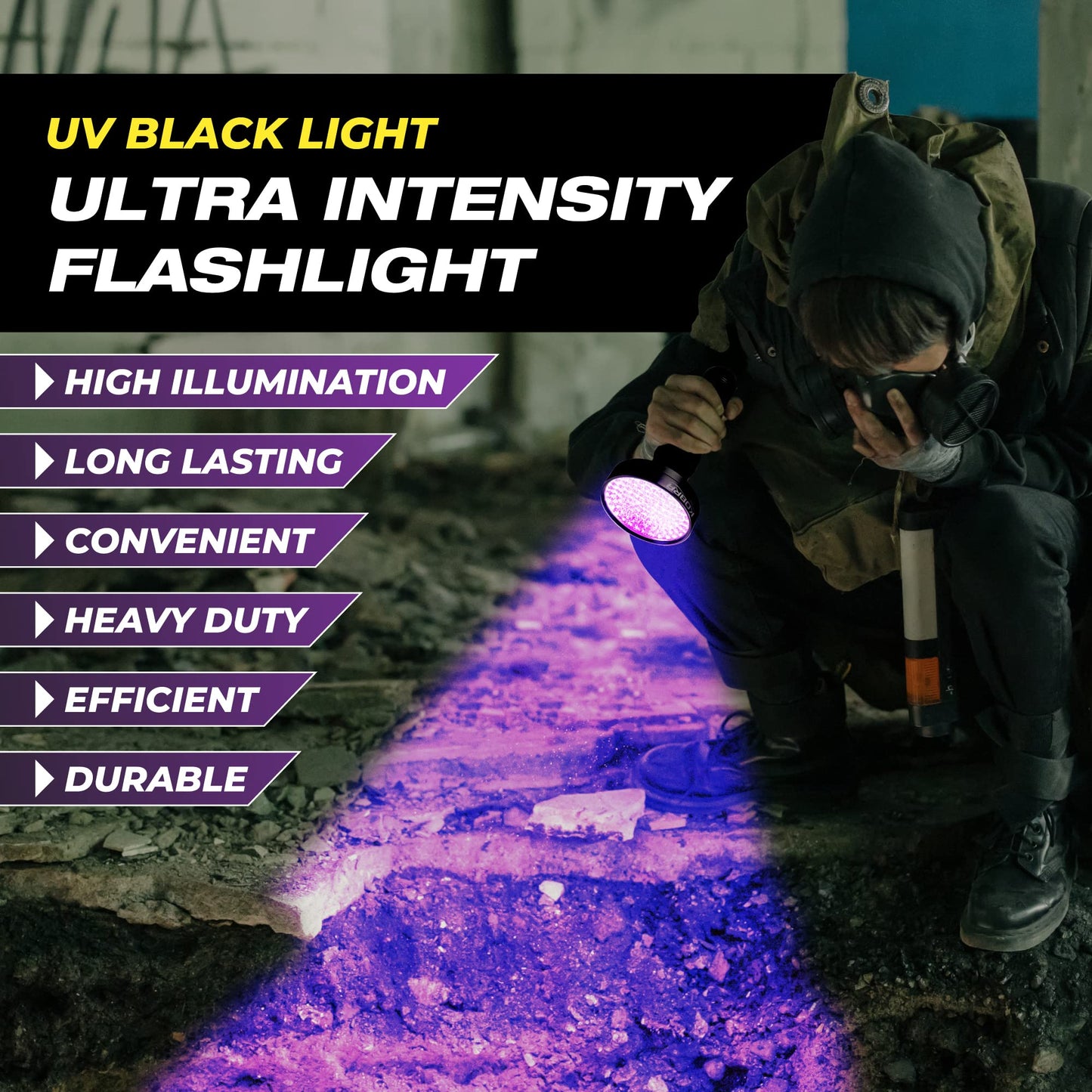 Kobra Black 100 Led Uv Flashlight - 18W Blacklight For Home Inspection, Pet Stains, And   Detection