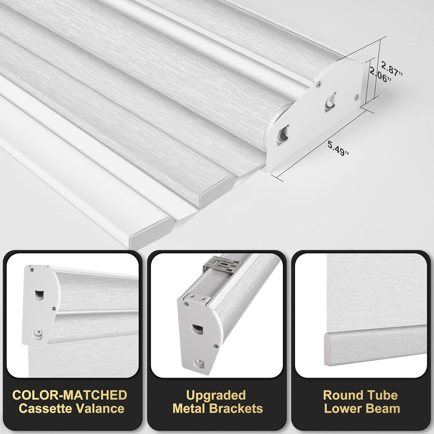 BERISSA Cordless Dual Roller Shades With Cassette Valance, Blackout and Light Filtering, Day and Night for Home Office Door - Striped Jacquard White, 44 W x 86" H