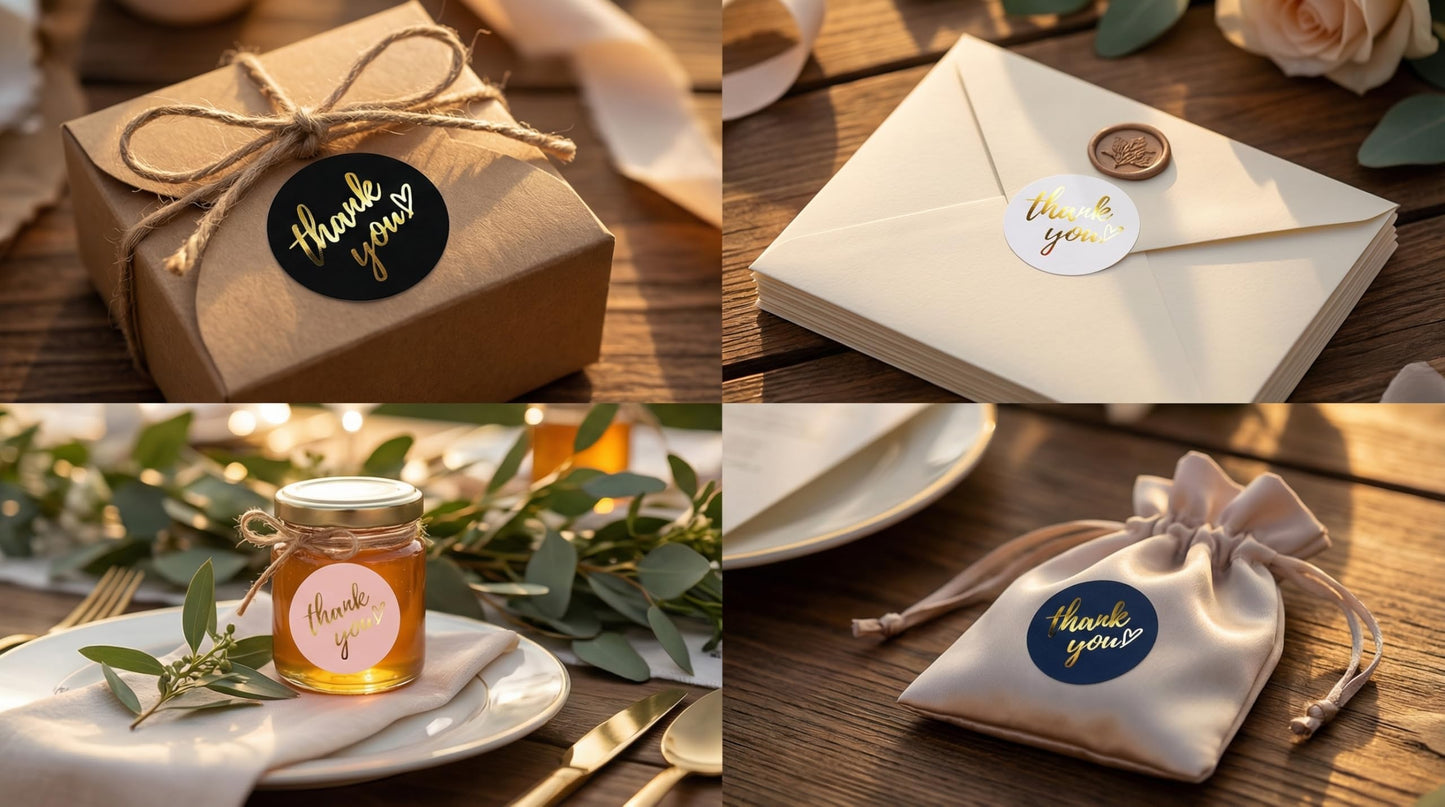 500 PCS Thank You Stickers Roll – 1.5 Inch Round Gold Foil Stickers with Heart Design, 4 Colors (Black, White, Pink, Navy) for Small Business Packaging, Envelopes, Gift Bags, Shipping Boxes