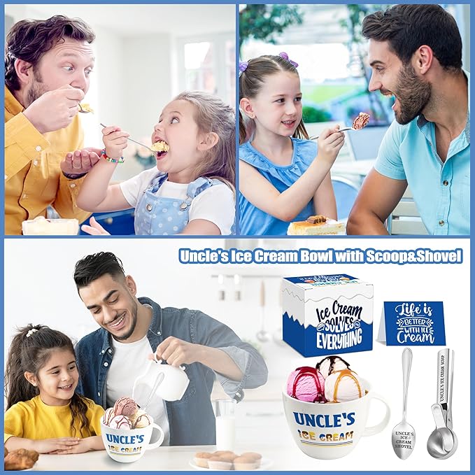 Christmas Uncle Gifts, Gifts for Uncle from Niece Nephew, Uncle's Ice Cream Bowl Scoop Shovel Spoon Set, Uncle’s Ice Cream Gift, Christmas Birthday Father's Day Present for Him Man