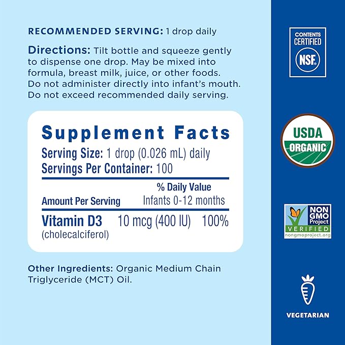 Mommy's Bliss Organic Drops No Artificial Color, Vitamin D, 0.11 Fl Oz