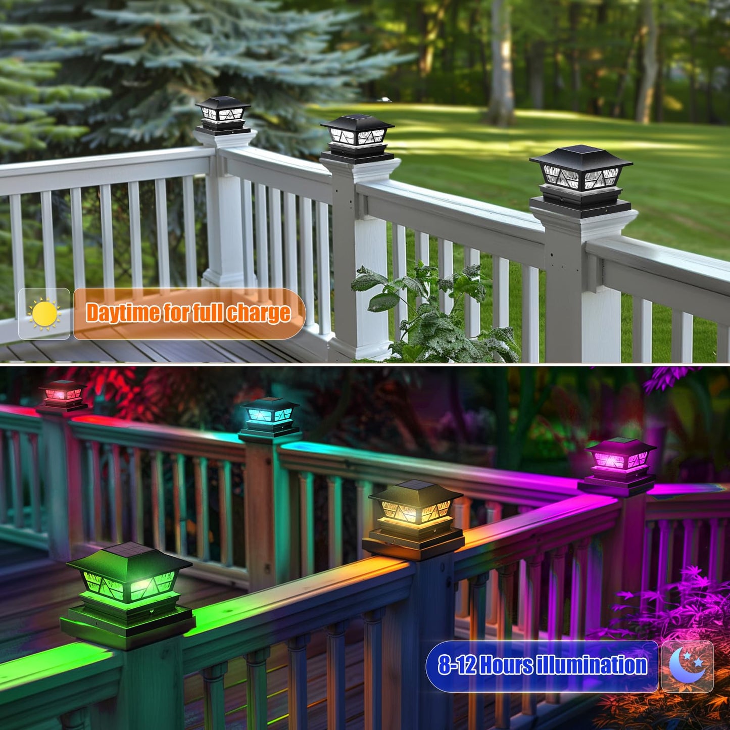 Viewsun Solar Post Lights Outdoor 4 Pack RGB Color Changing Waterproof Plastic Black Model VV-LT1114-2