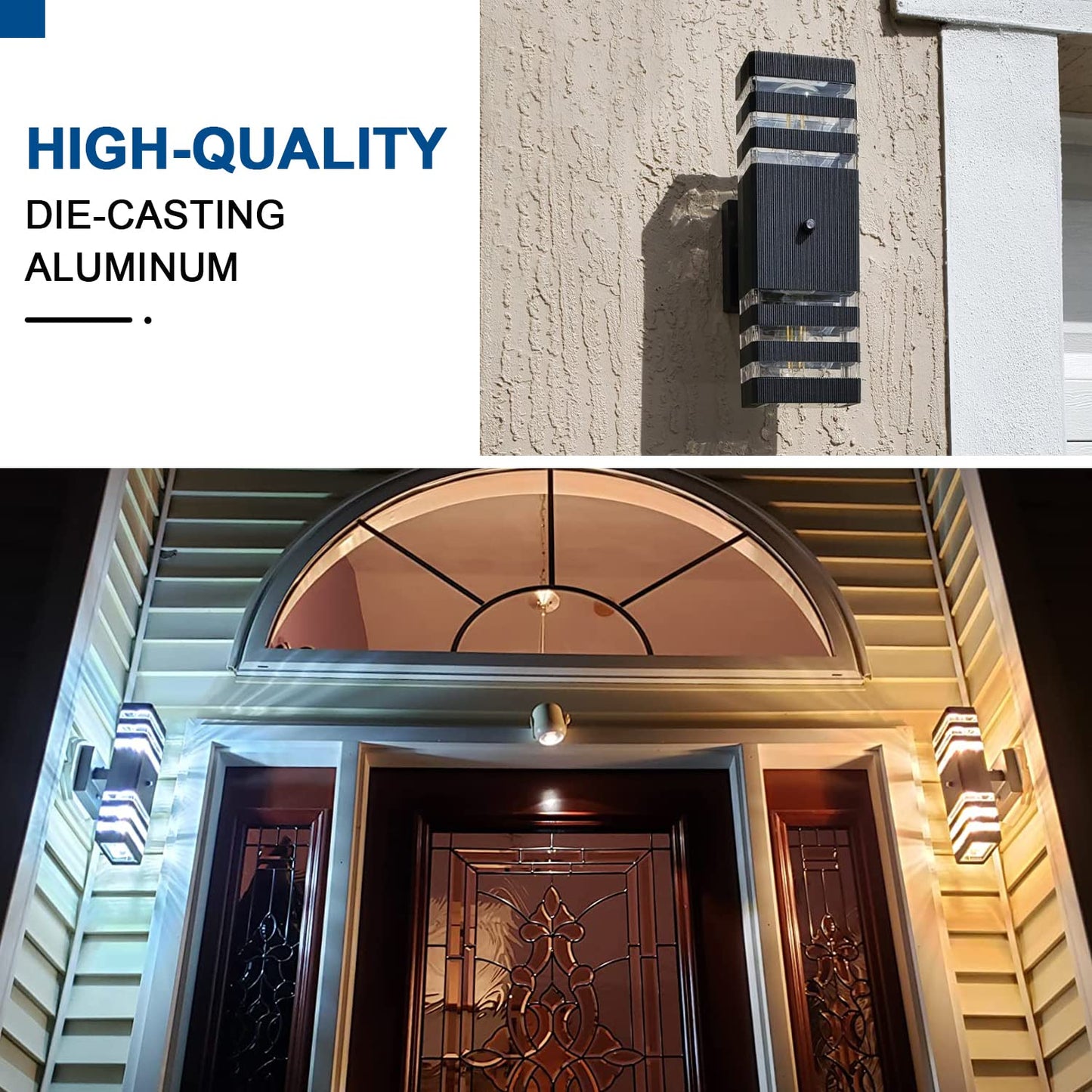 Delicavy Outdoor Wall Lights 2PK Dusk to Dawn Sensor Black Aluminum Medium Up Down Light Fixtures