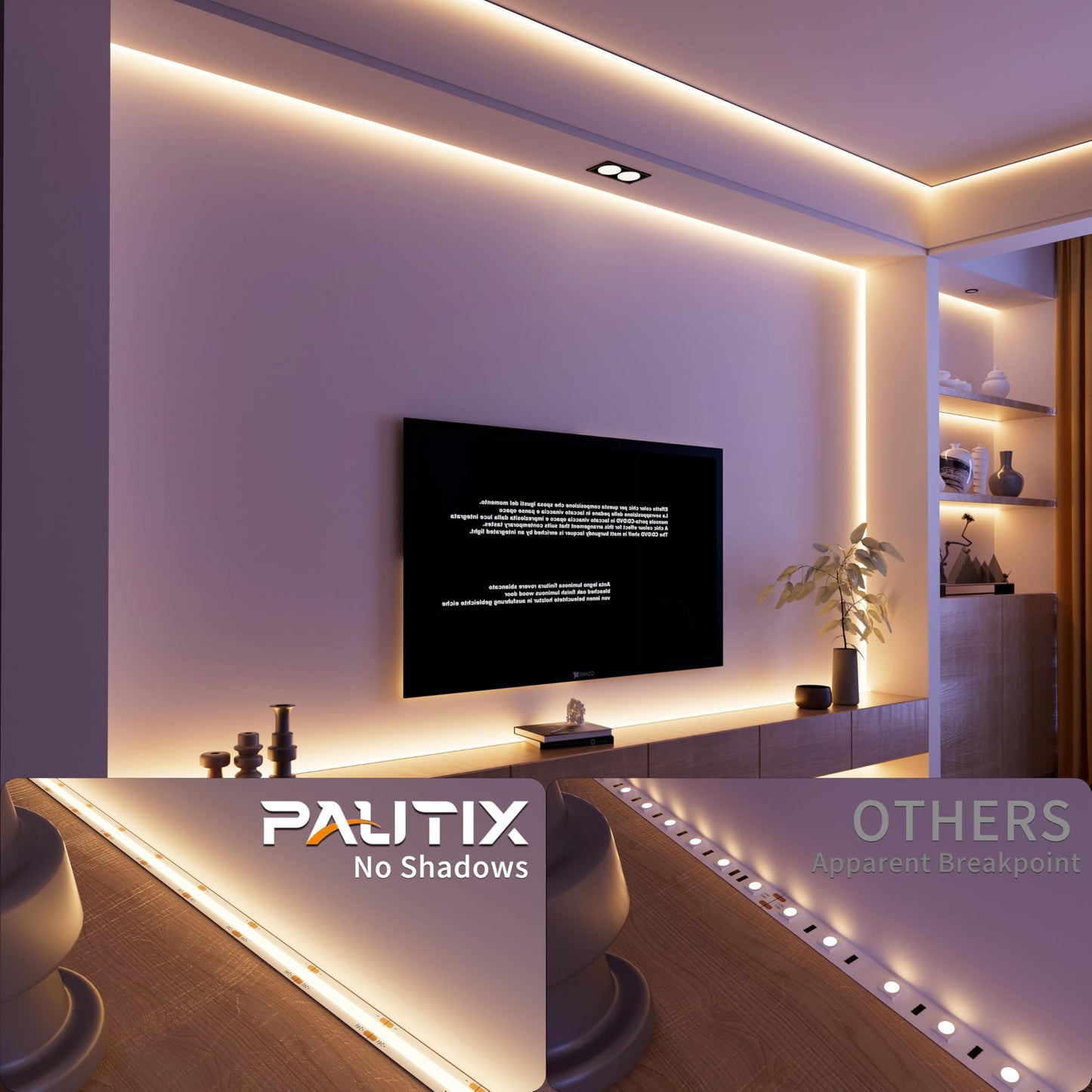 PAUTIX COB LED Strip Light, 16.4ft Dimmable 3000K Warm White, 2520 LEDs, RF Remote, 36W Adapter, for Bedroom & Kitchen