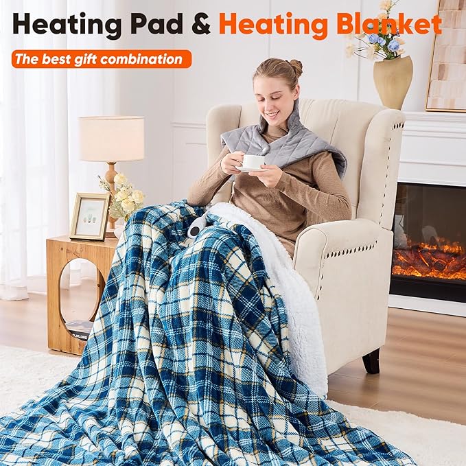Weighted Heating Pad for Neck Shoulders and Back, Valentines Day Gifts for Her Him Husband, Birthday Gifts for Women Men Dad, Instant Electric Heated Blanket with 9 Heat Options 4 Auto-Off Timer, Grey