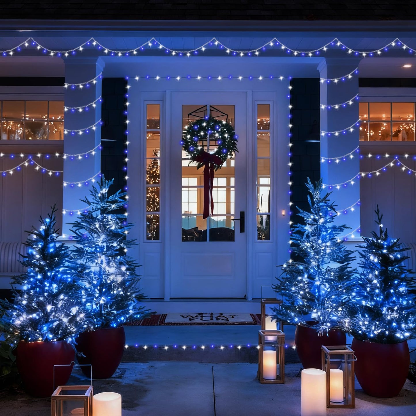 Yeguo 165Ft 500 Led Blue And White Christmas Lights Outdoor Waterproof  Clear Wire String Lights Indoor Plug In  8 Modes Clear Wire Twinkle Tree Light For Xmas Party Garden