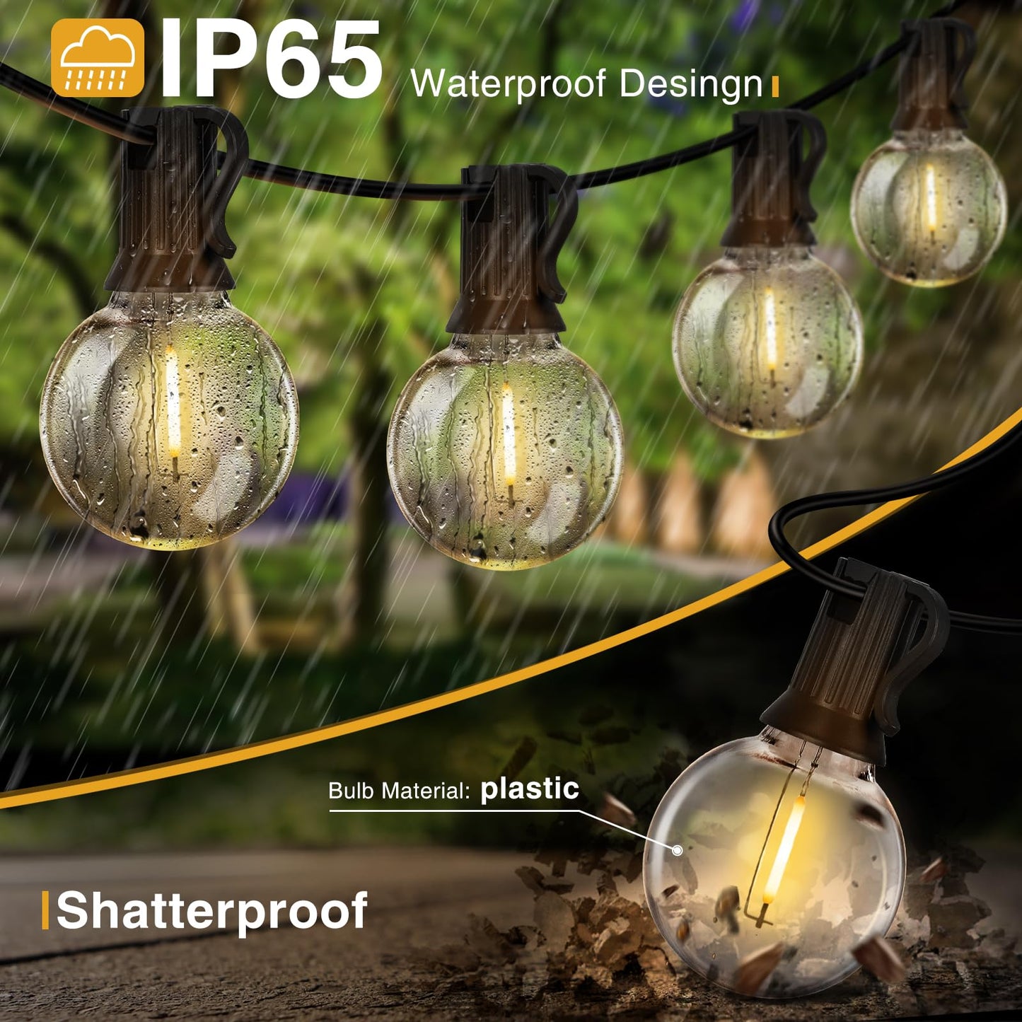 ZJOJO Solar Outdoor String Lights G40 Globe 200FT 100 Edison Glass Bulbs Shatterproof Black