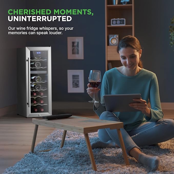 Nutrichef 18 Bottle Wine Fridge | Dual Zone Wine Chiller | Adjustable Temperature 41°F to 64°F | Ultra Quiet Operation | Wine Cooler For Home & Office | Free Standing 32x11x23 IN (Black)
