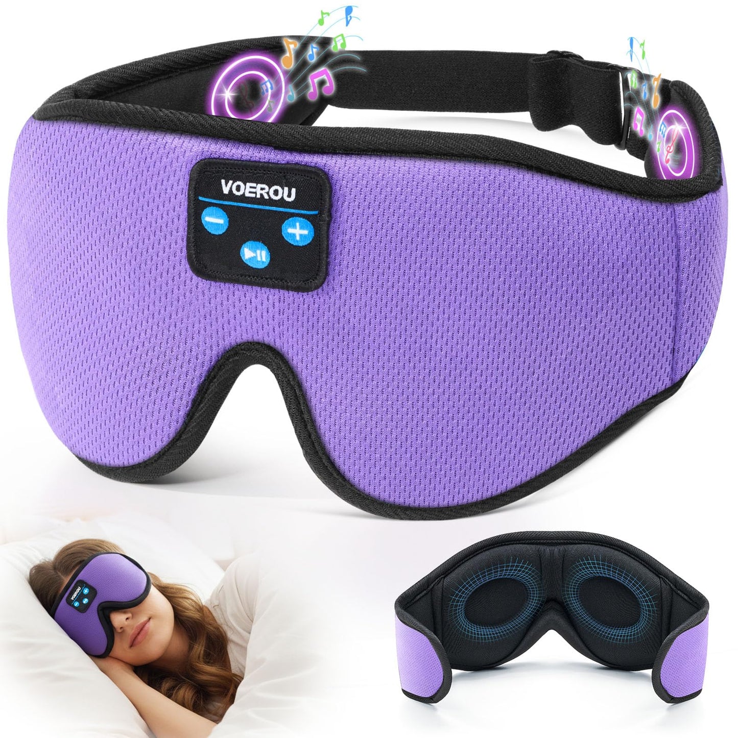 Voerou Bluetooth 3D Sleep Mask with Headphones, Wireless Adjustable Eye Mask Sleeping Headphones with Ultra-Thin HD Stereo Speakers, Suitable for Sleep Office Naps Travel, New Technology Gadgets
