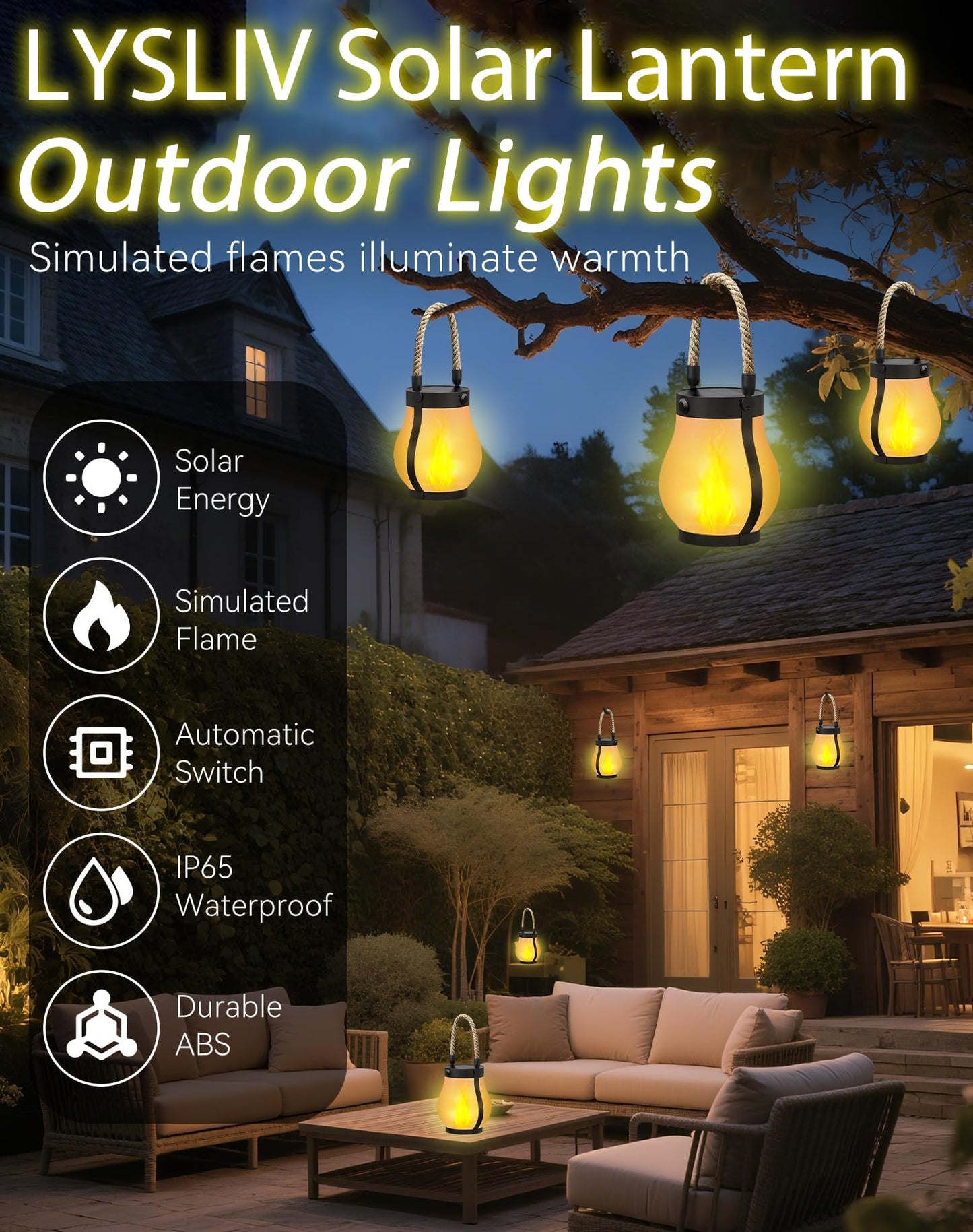 Kaliqo Solar Lantern Outdoor Lights - Waterproof Solar-Powered & Usb Rechargeable Outdoor Lantern With Realistic Flickering 3D Flame  Boho Rope Design  Dancing Flame Light For Patio  Yard (2 Pcs)