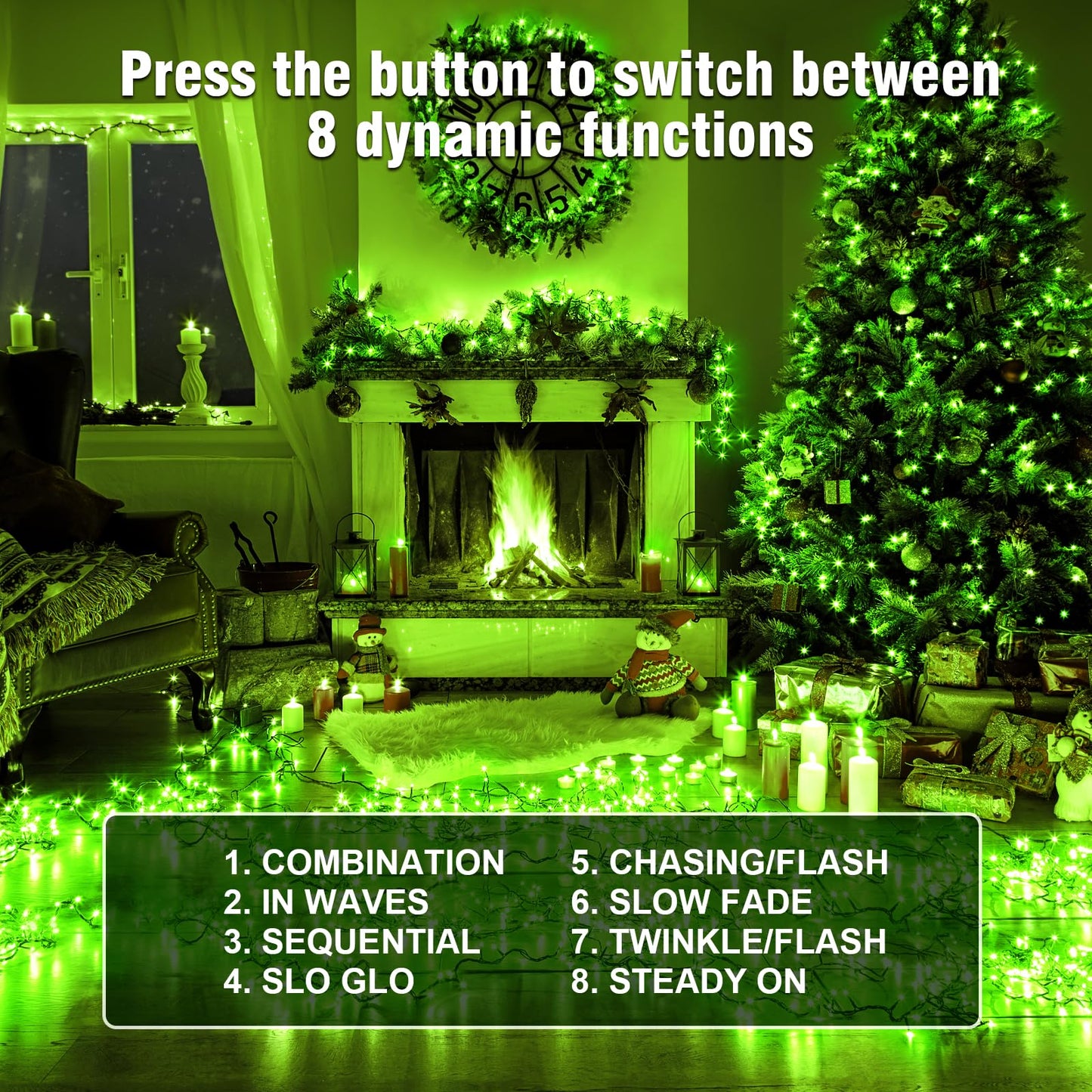 Nisocy 66Ft 200 Led Green String Lights With Green Wire  Waterproof Christmas Tree Fairy Lights With 8 Modes  Indoor Outdoor Seasonal Decorative Lighting For Holiday  Party  Garden