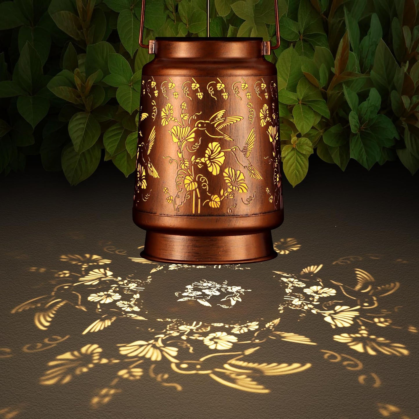 Solar Lantern Outdoor Hanging Waterproof Outside Metal Openwork Hummingbird Pattern Birthday Gifts For Women Mom Landscape Lights For Porch Garden Yard Patio Pathway Decor(Two Hummingbirds)