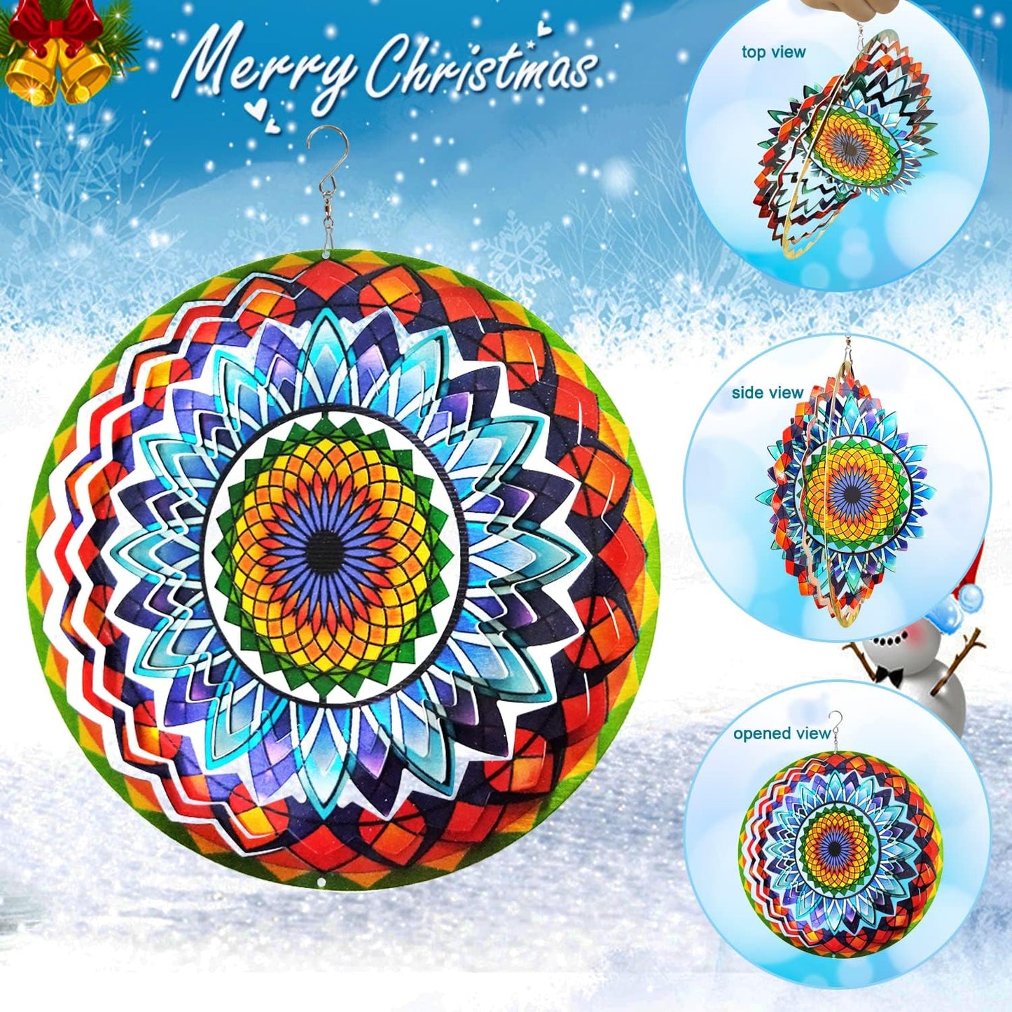 FONMY Wind Spinner Mandala Sun Flower 12 inches – 3D Stainless Steel – Laser Cut Metal Art Geometric Pattern - Hanging Wind Spinner, Kinetic Yard Art Decorations - Indoor/Outdoor Décor