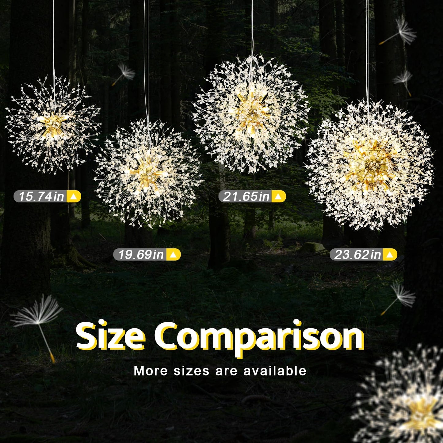 Qamra 16-Light Modern Crystal Gold Sputnik Chandelier, Firework Dandelion Pendant Light For Dining Room, Bedroom, Kitchen, Living Room