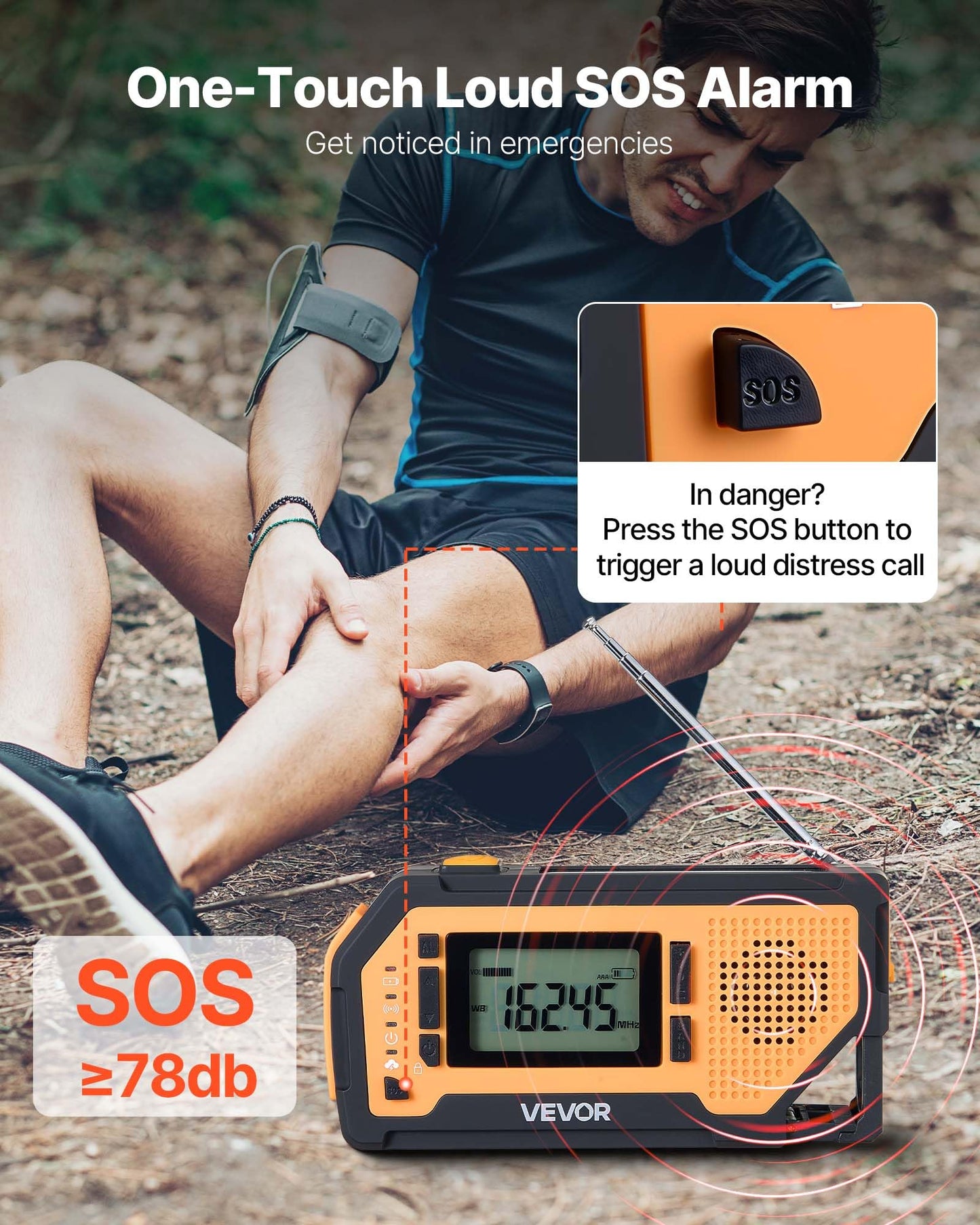 Vevor Emergency Weather Radio, 2000Mah Battery, Fm/Am/Wb/Noaa Alert Solar Hand Crank Emergency Radio, With Usb Charging Cable, S