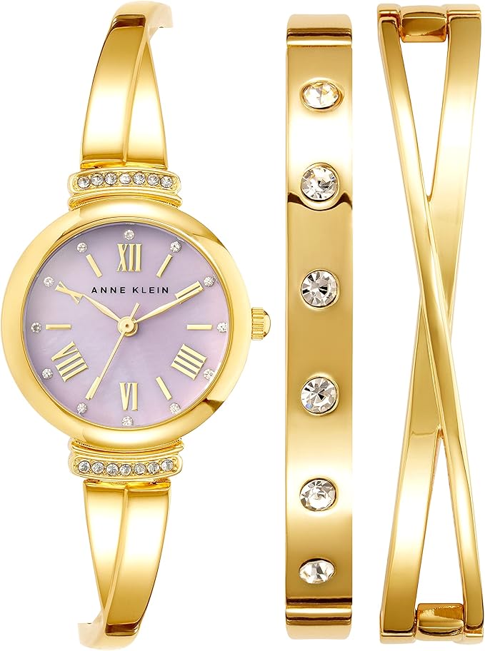 Anne Klein Women's Premium Crystal Accented Bangle Watch Set, AK/2245