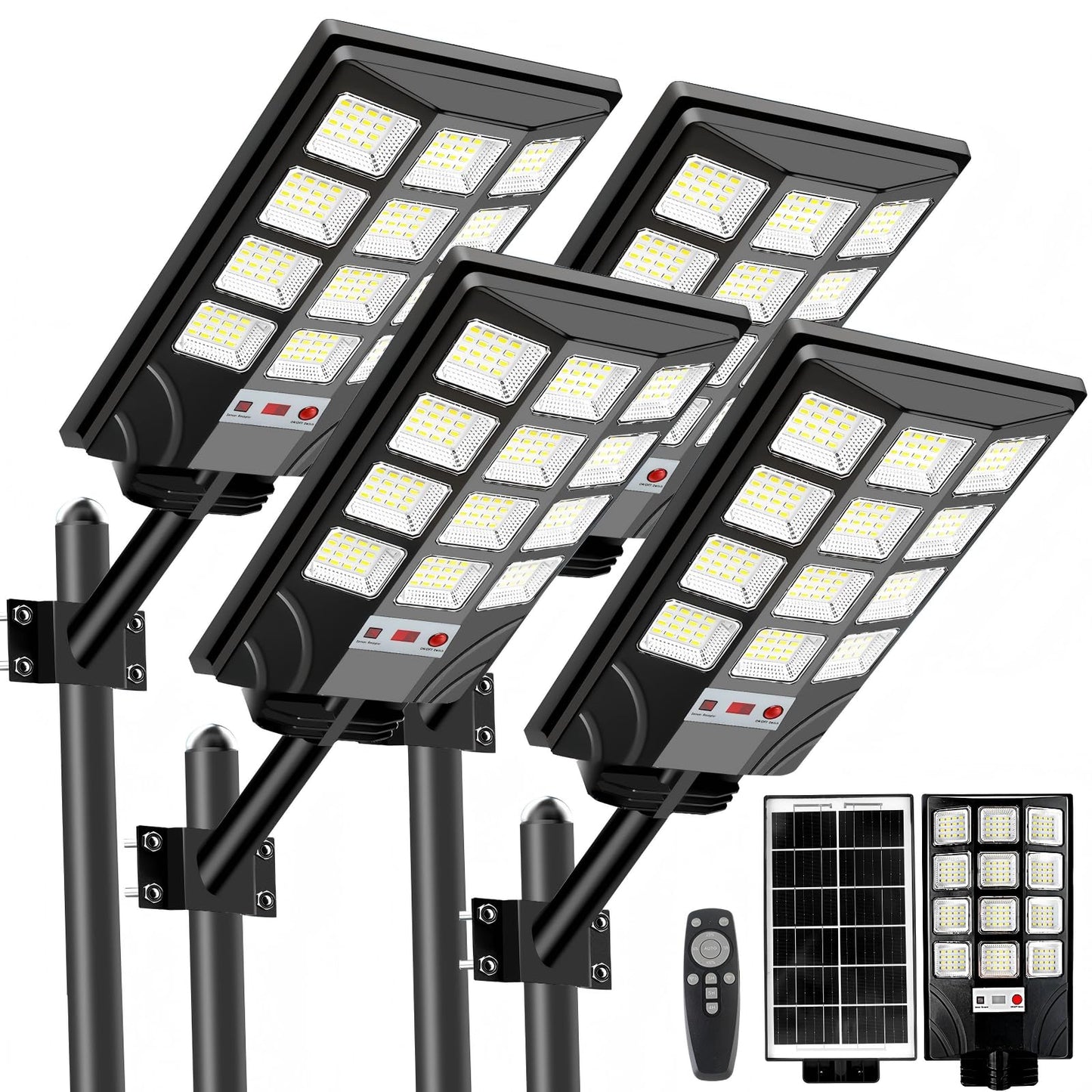 CNOIJUTS Solar Street Light 6500K 20000LM Waterproof LED 4-Pack Black PD-4P12