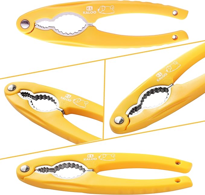 2PCS NutCracker, Kaloo Stainless Steel Nut Crackers for All Nuts, Nutcracker Tool for Walnet, Pencan, Chestnut, Crab, Lobster and More, Ergonomic Handle (Unique Pattern, Orange + Yellow)