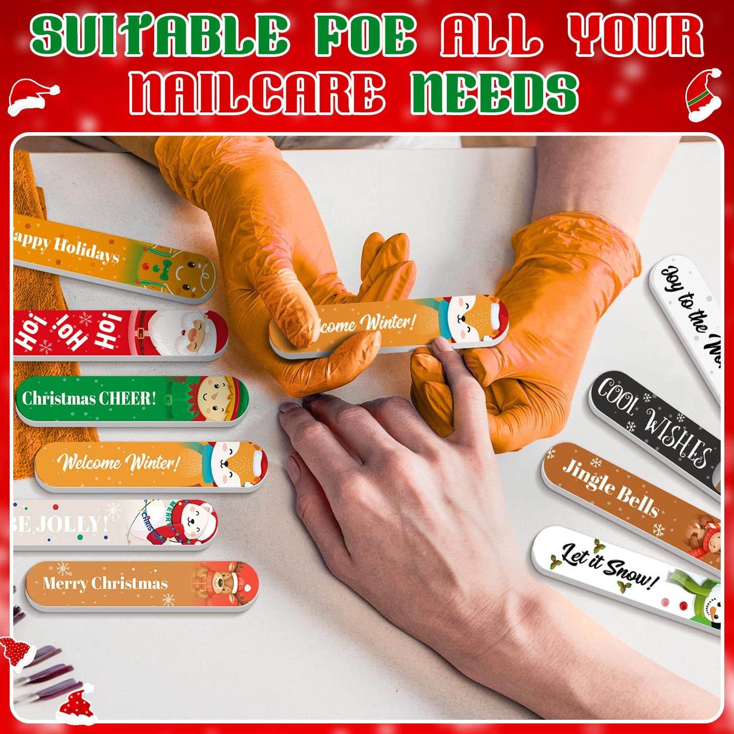 Lanties 50 Pack Christmas Mini Nail Files Gifts Bulk Holiday Mini Emery Boards Double-Sided Christmas Party Nail Files Favors Bu