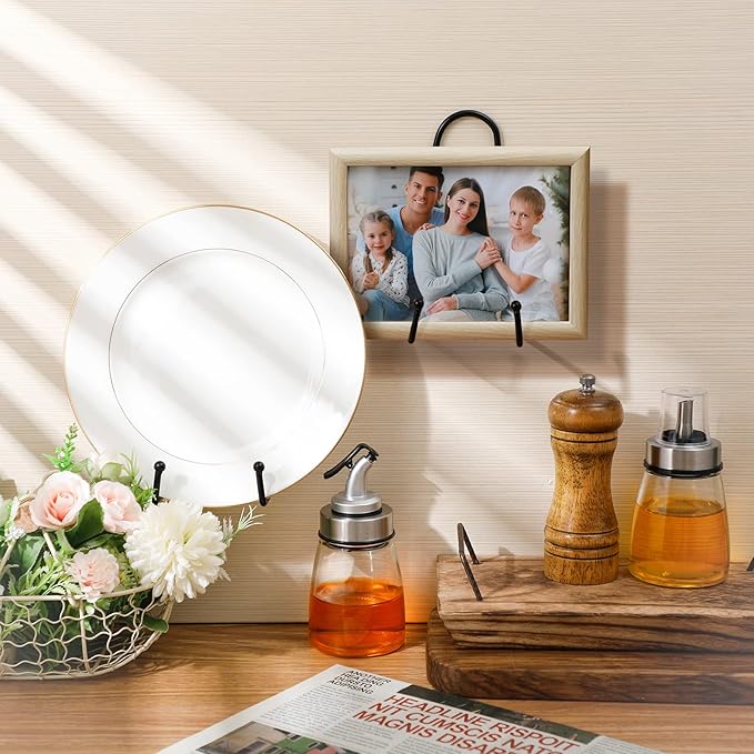 Kathfly 8 Pcs 6 Inch Metal Wall Mount Plate Display Stands Medium Black Easel Plate Hangers Vertical Stand Holders Picture Frame Stand Rack for Decorative Book Platter Arts