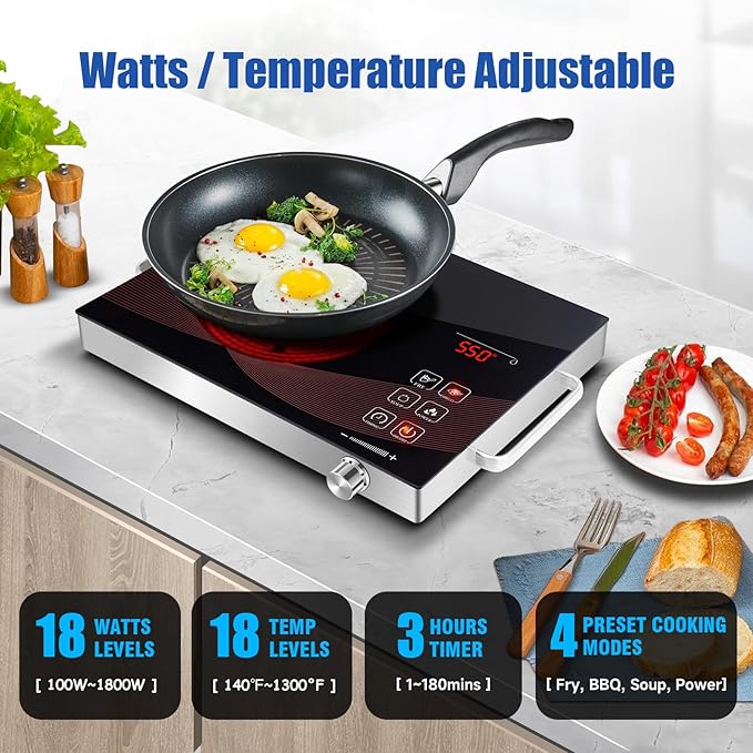 Electric Hot Plate Single Burner for Cooking, Portable Countertop Free Standing Stove Single Burner, 2200 watts Glass Ceramic Cooktop with Timer…