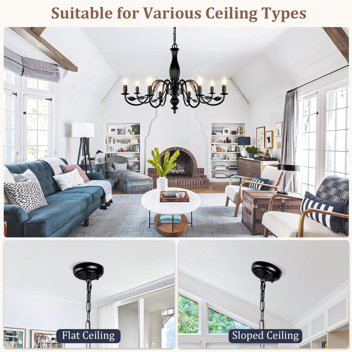29 Large Black Chandelier For Dining Room  Modern Farmhouse 8-Light Light Fixture Hanging  Industrial Kitchen Lighting Fixtures With Leaf  Vintage Chandeliers Over Table For Bedroom Foyer Living Room