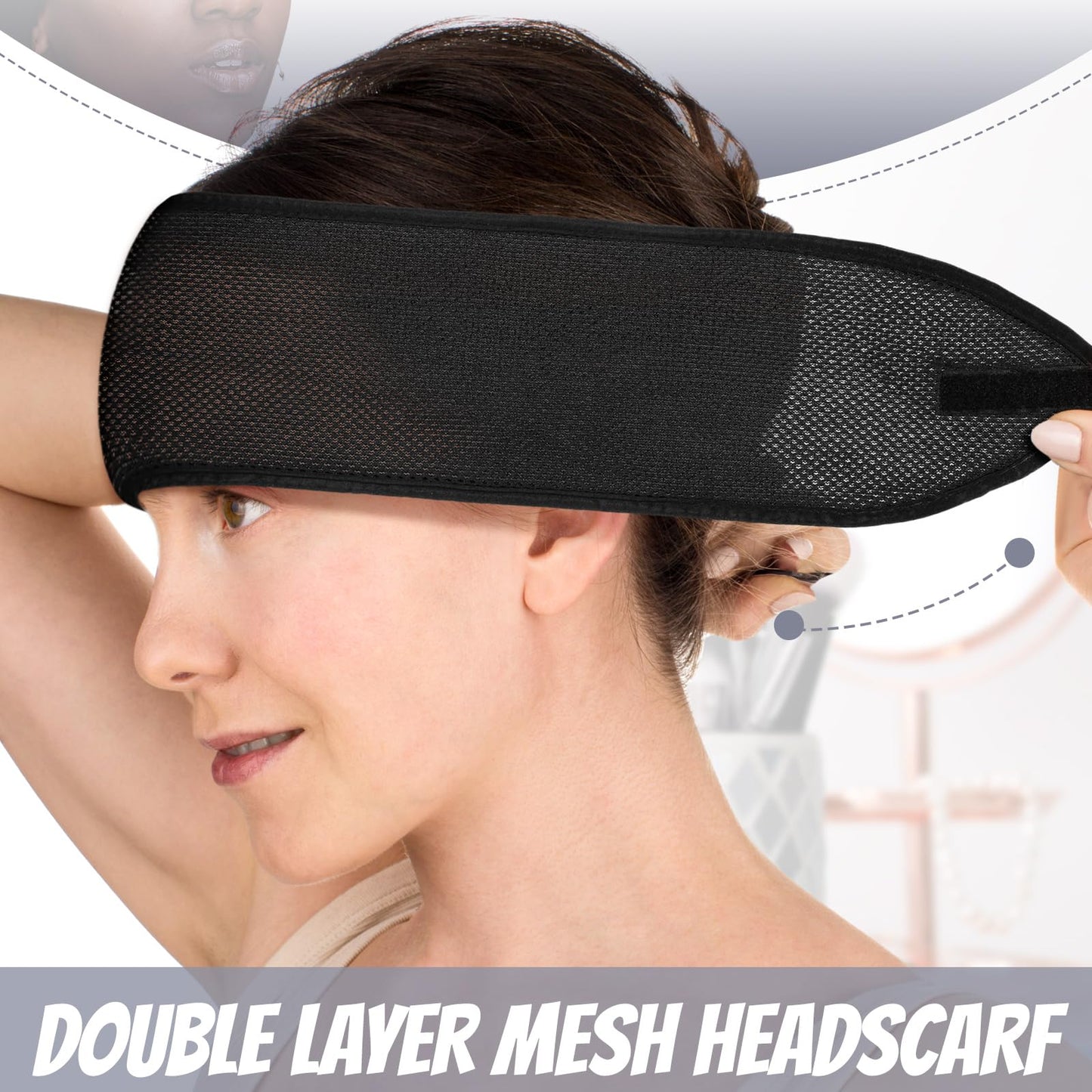 Xuhal 4 Pieces Mesh Hair Wraps for Black Women - Sleeping Hair Scarf Cap, Spa Headbands, Natural Wash Face Sleep(Black)