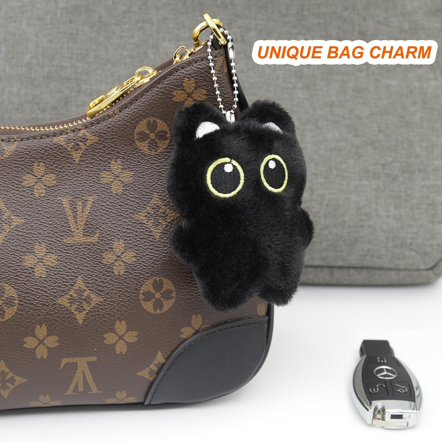 Zitokin Cute Black Cat Plush Keychain, Kawaii Keychain Accessories Bag Charms for Handbags Backpack Gifts for Cat Lovers (4 inches)
