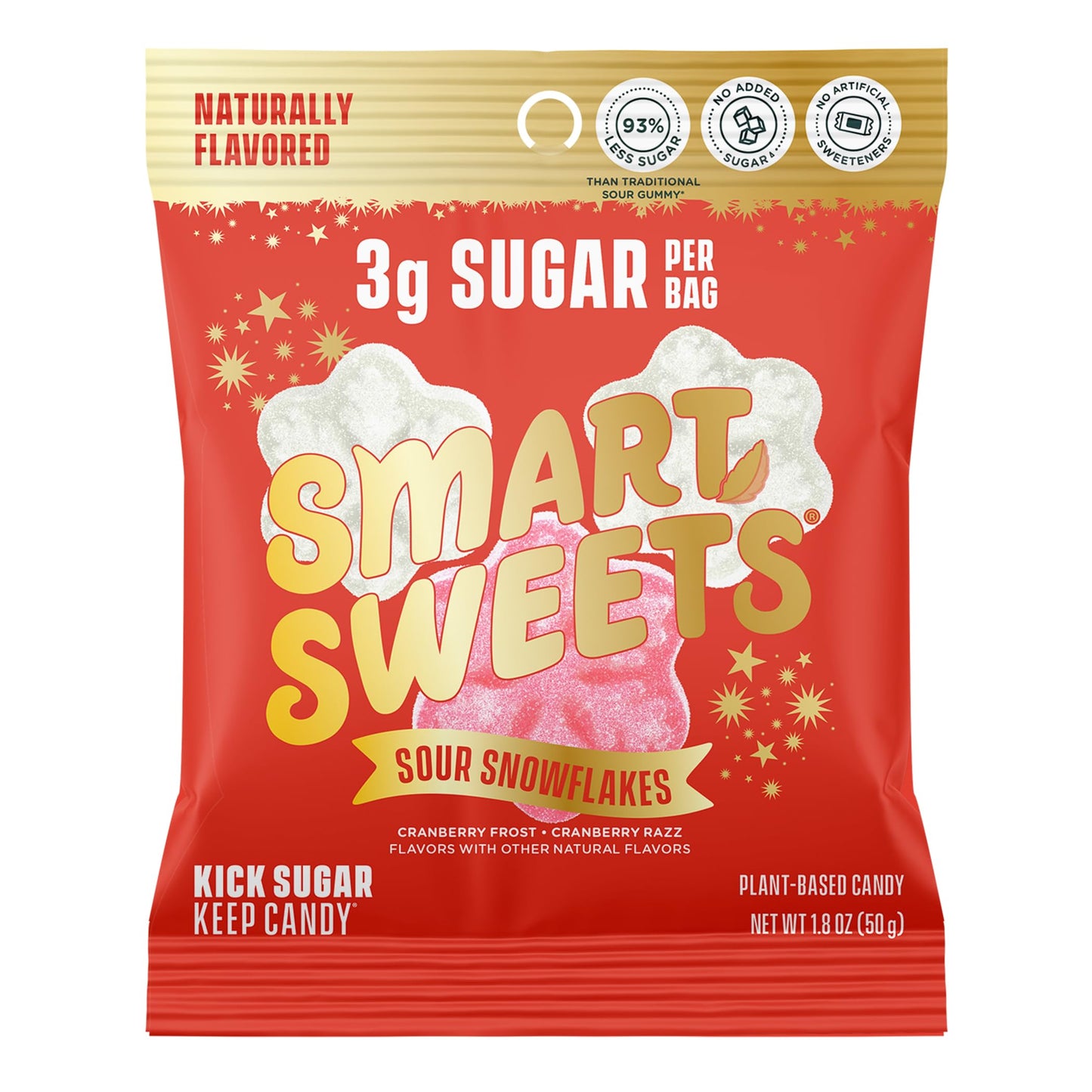SmartSweets Sour Snowflakes Sour Candy: 1.8oz (Pack of 14)  Gummy Candy with Low Sugar  Low Calorie  No Artificial Sweeteners  Plant-Based  Gluten-Free  Healthy Snack for Kids & mature-themeds  Holiday Treat