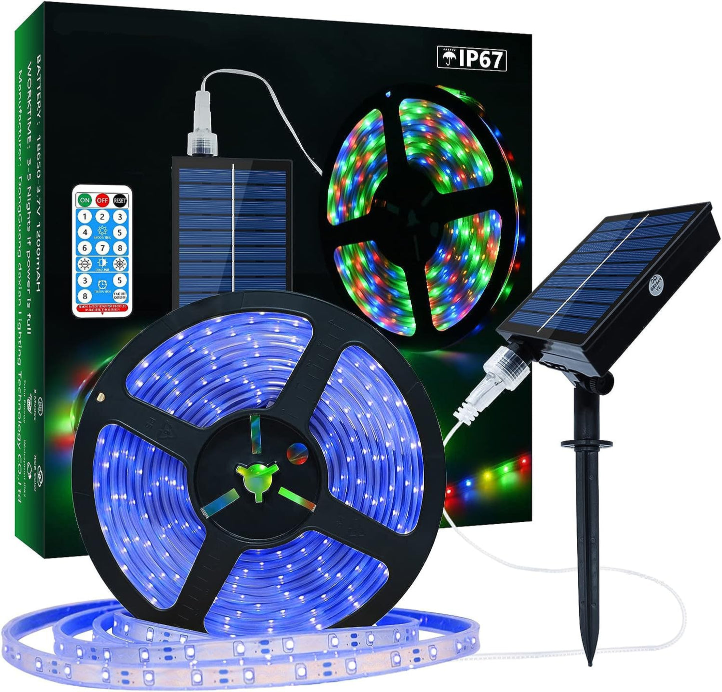 Lumtang Solar Blue LED Strip Lights, 16.4ft, IP67 Waterproof, USB Rechargeable, 8 Lighting Modes for Outdoor Decor