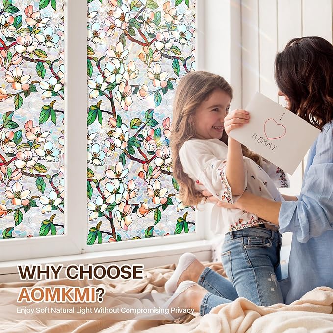 Stained Glass Window Film UV Resistant Window Privacy Film Petal Privacy Rainbow Decals Living Room Bedroom Sun Blocking Decor Removable Static Cling Stickers 17 x 78.74 Inch