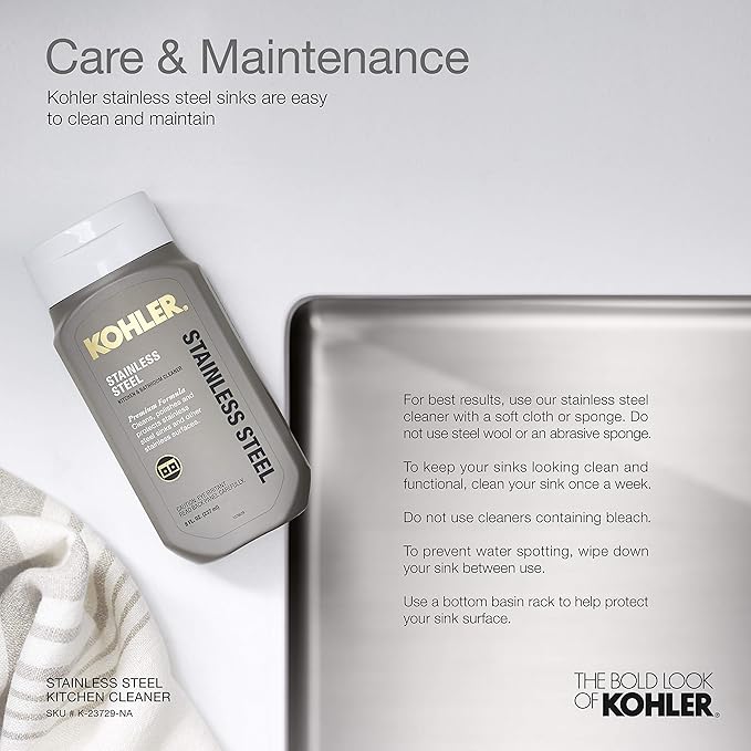 KOHLER Vault 30" Single Bowl 18-Gauge Stainless Steel Apron Front Kitchen Sink Undermount Installation K-3943-NA